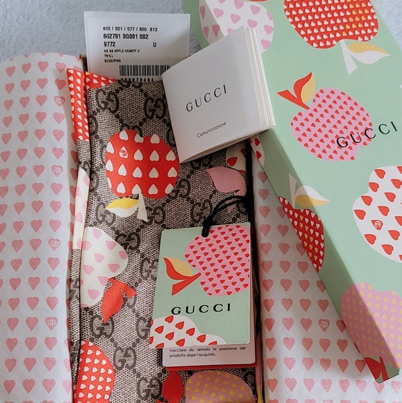 Authentic Gucci Les Pommes GG Apples silk Neck bow Twilly Scarf  multicolor - Picture 14 of 16